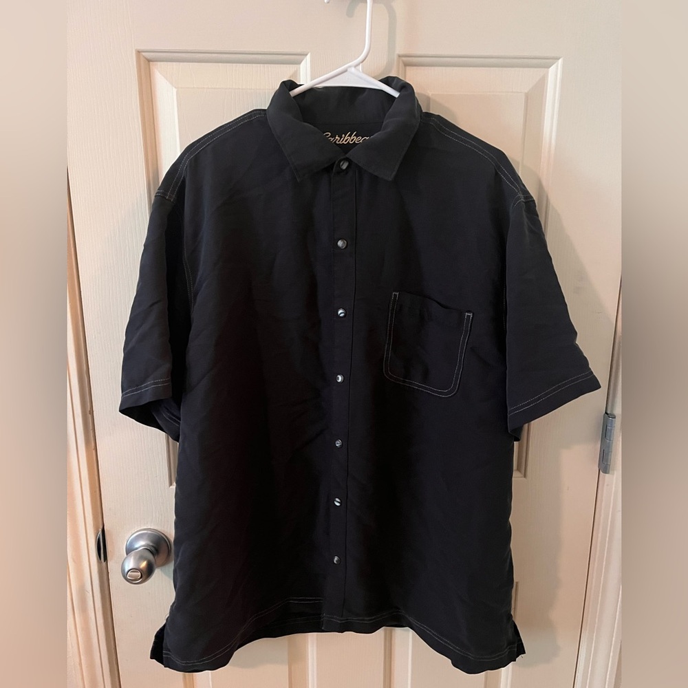 Caribbean Men's Black Casual Button Down Shirt